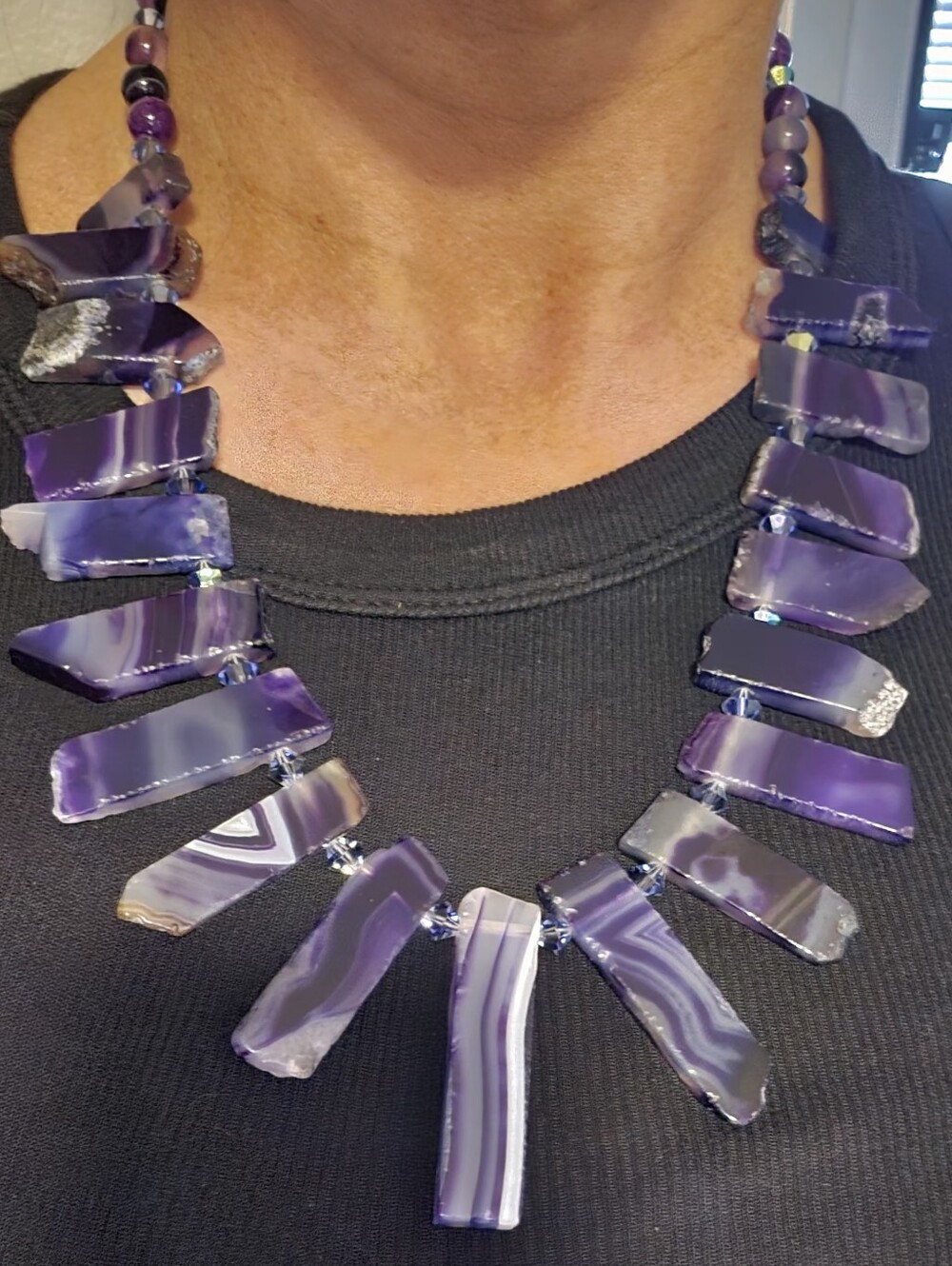 Purple Agate Statement Necklace With Preciosa Crystals & Matching Earrings OAK